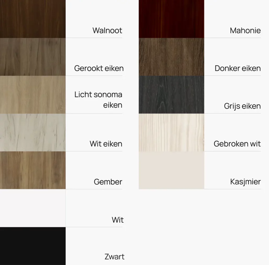 Beschikbare kleuren voor het diffuserfront