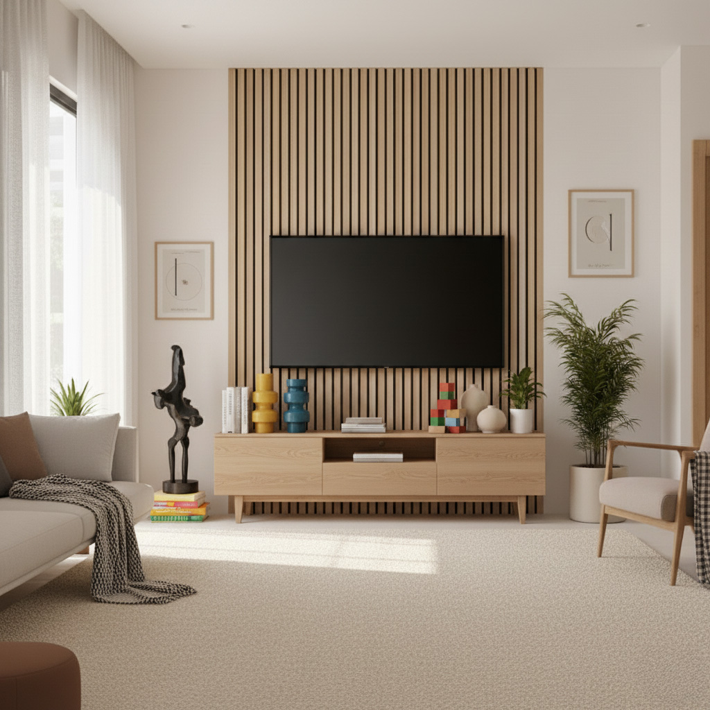 Lamellenpaneel aan de tv-wand verbetert de akoestiek van de tv