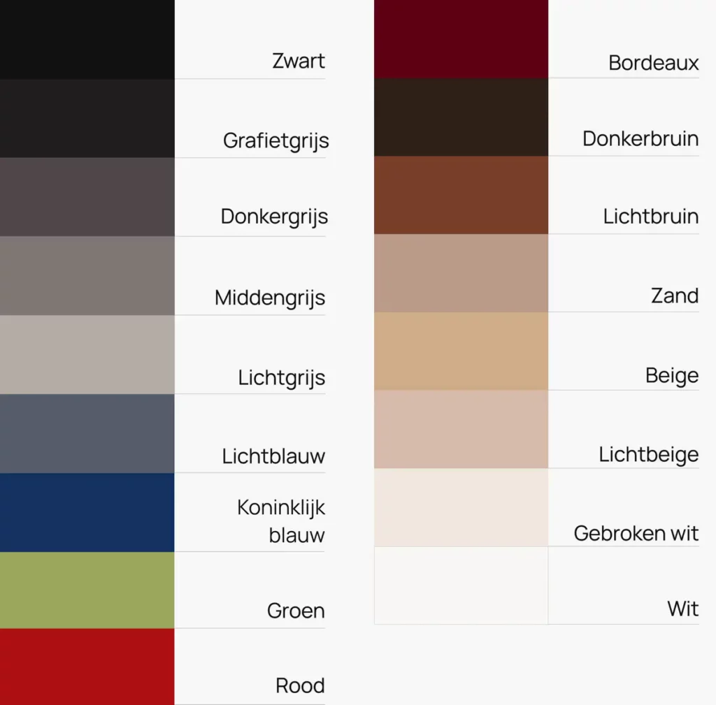 Stofkleuren voor panelen met diffuserfront