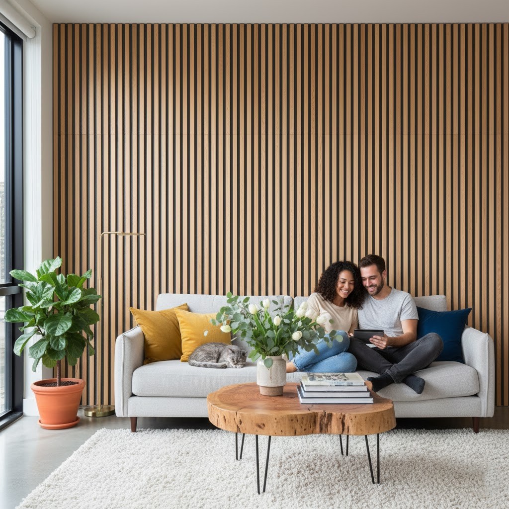 geluidsisolatie appartement met houten wandpanelen voor effectieve geluidsreductie in huis