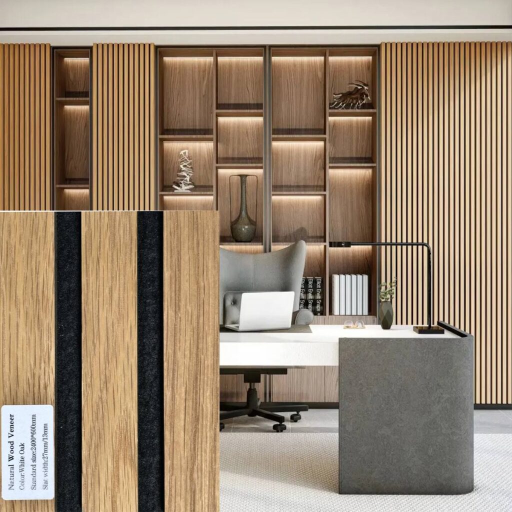 Houten akoestische panelen in directiekantoor
